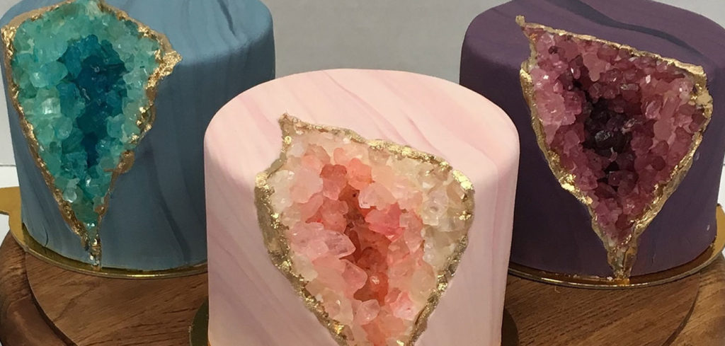Pink and gold geode cake