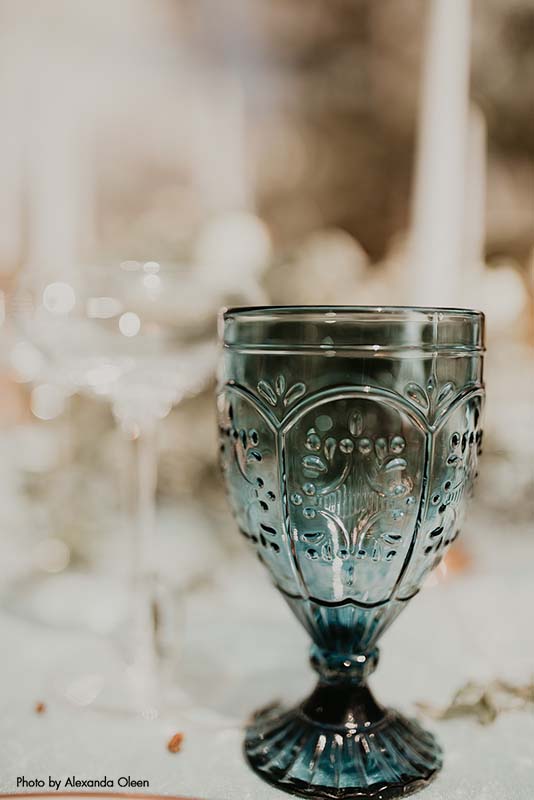 Blue vintage champagne wedding glass