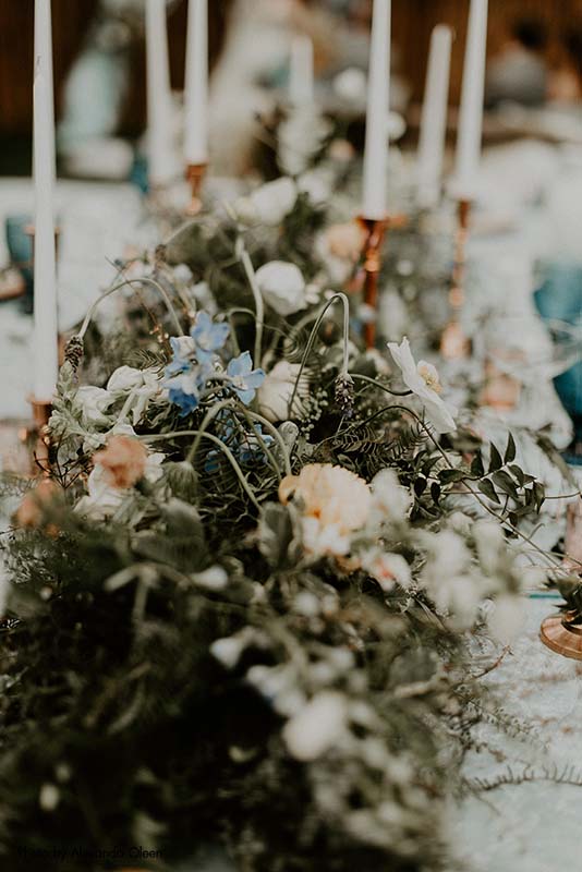 Vintage spring flower wedding table runner
