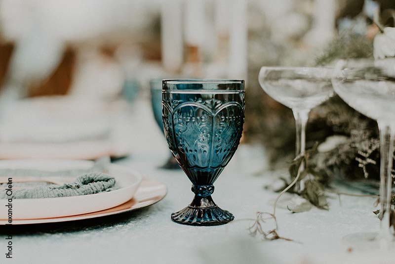 Vintage blue boho wedding glass