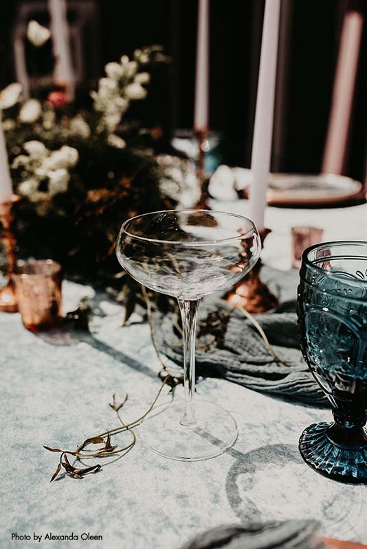 Coupe martini glass on wedding table