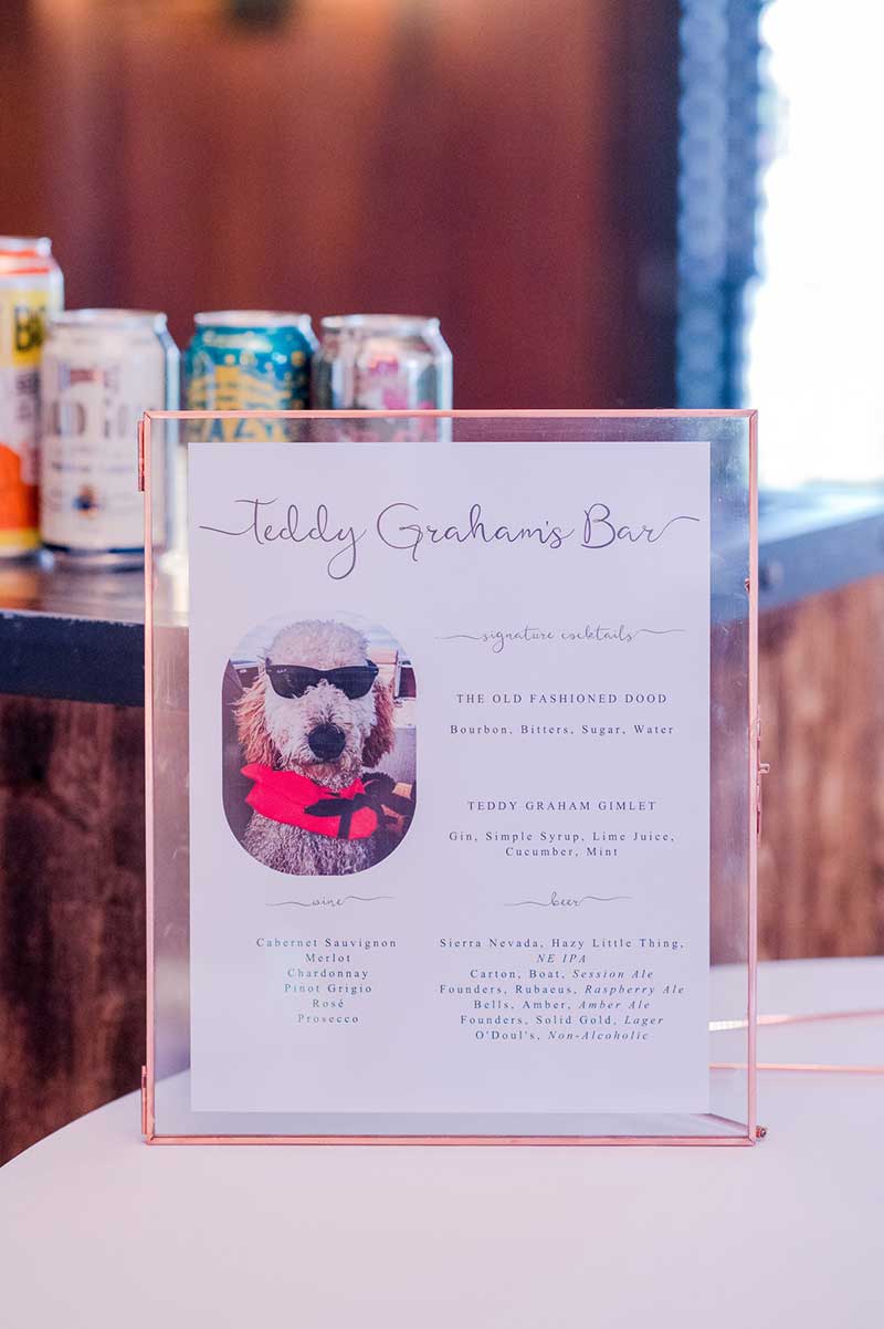 Speciality dog cocktail wedding reception drink menu