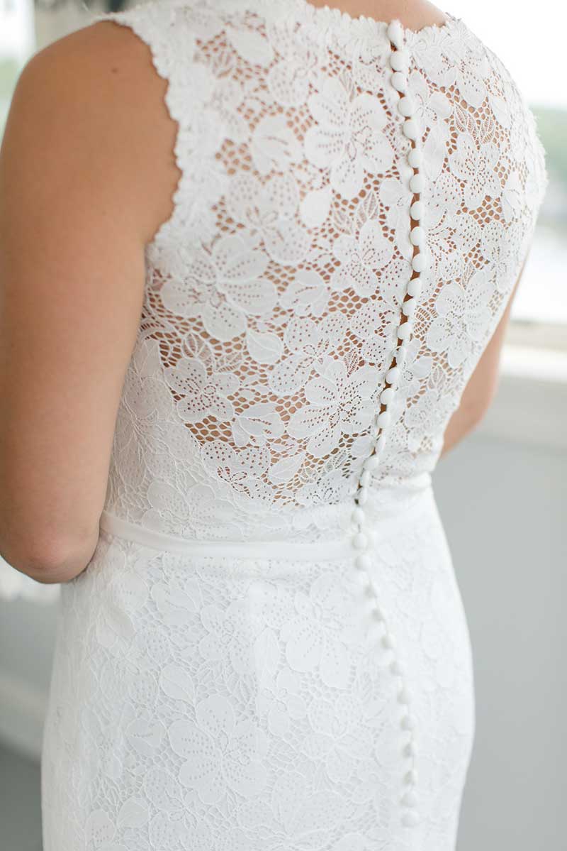 Back of bridal lace gown