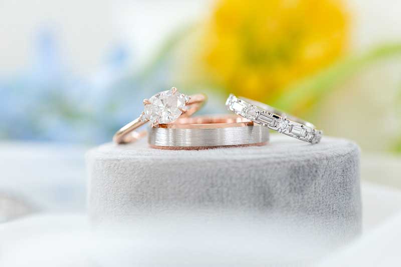 Rose gold wedding ring and band together