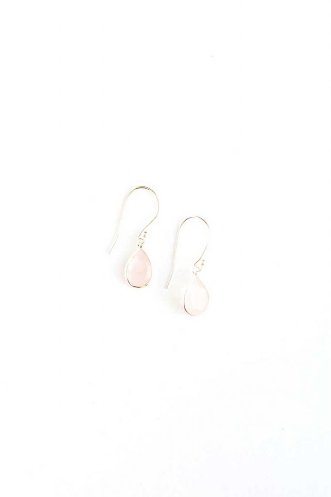 Rose quartz raindrop ethical jewelry earrings