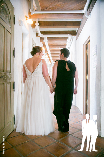 Brides wearing black and white dresses