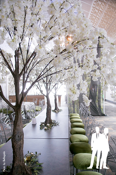Tall white blossom winter tree wedding centerpieces