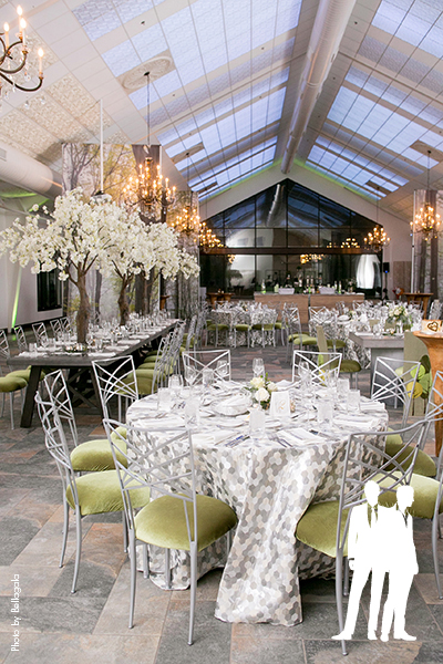 Modern forest themed winter wedding reception