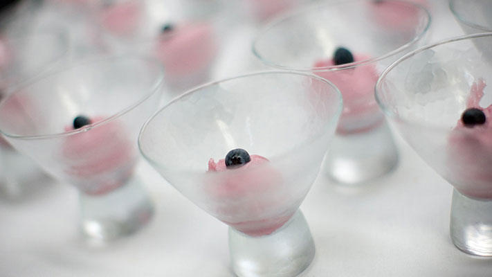 Fruit sorbet in martini glasses