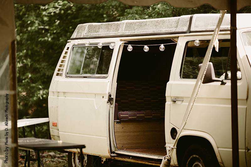 Vintage white van at wedding