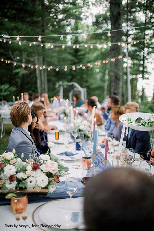 Blue and white long wedding table