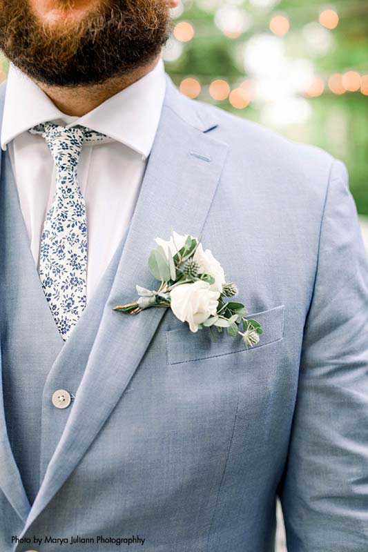 White and greenery boutonnière
