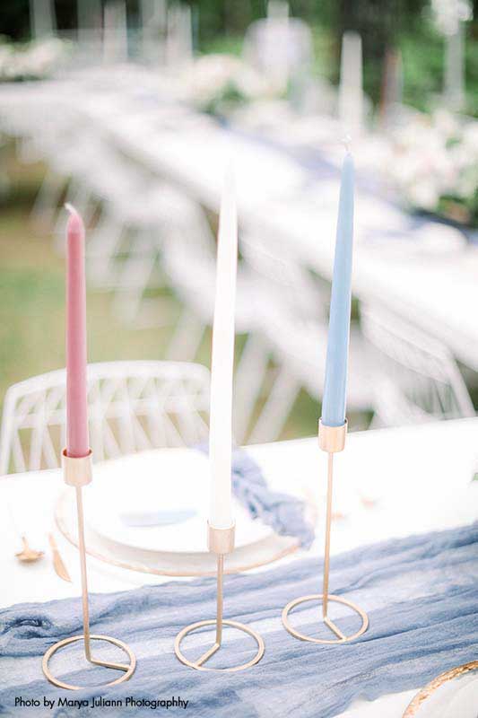 Pink, white, blue, tall wedding candles