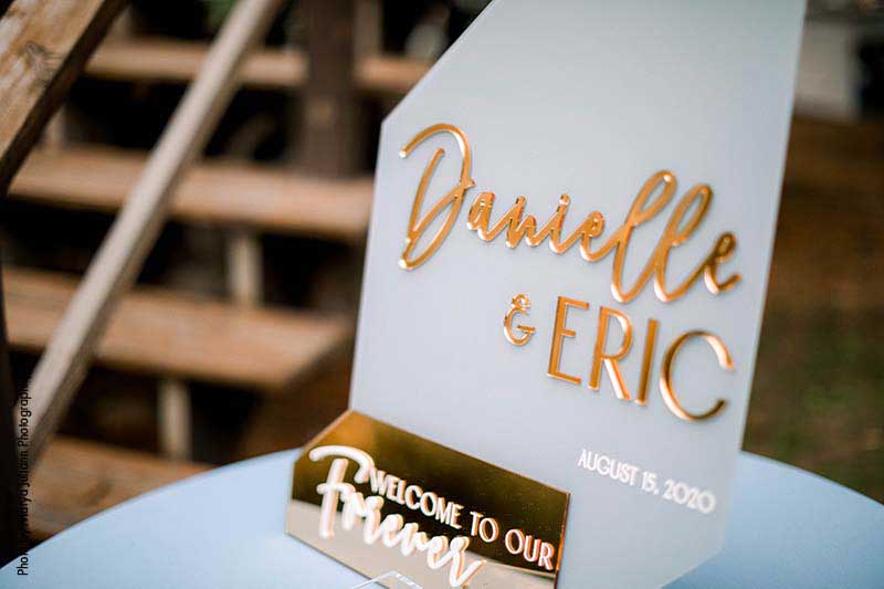 Blue and gold modern wedding welcome sign