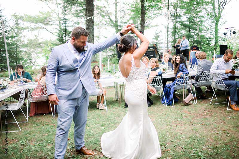 Bride and groom share first dance at intimate wedding