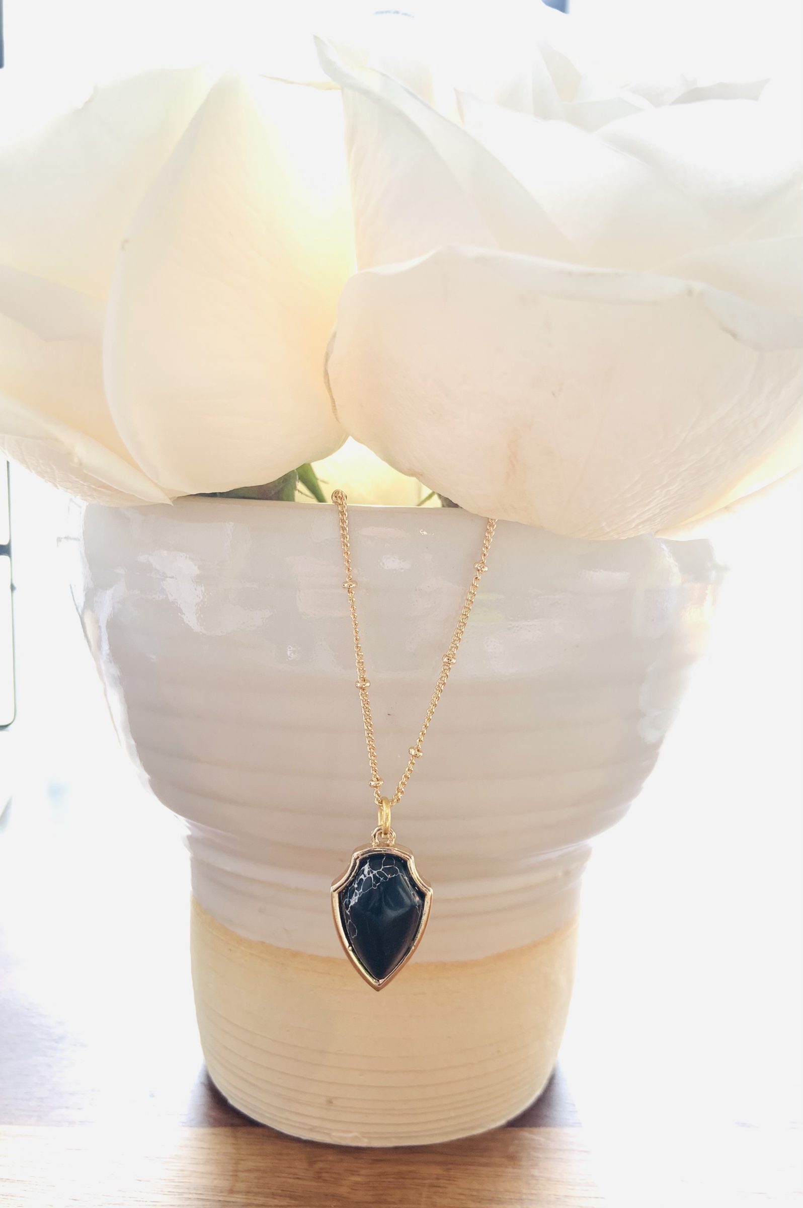 Gold chain necklace with onyx stone by Minneapolis jeweler Intentional Mantra