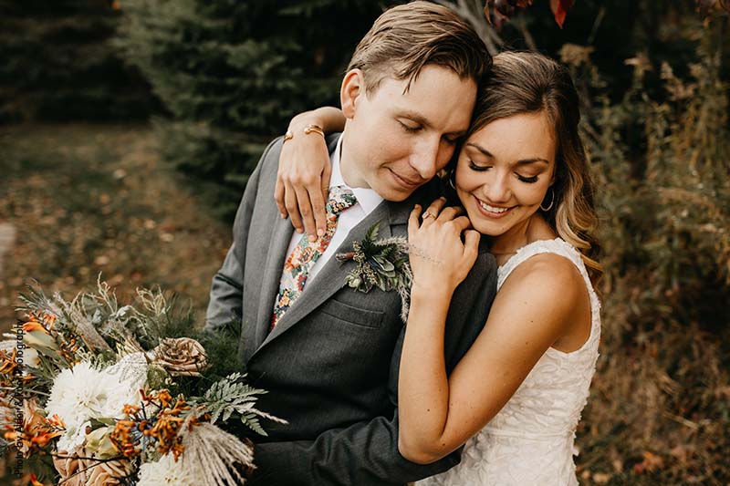 Minnesota couple after their outdoor backyard wedding
