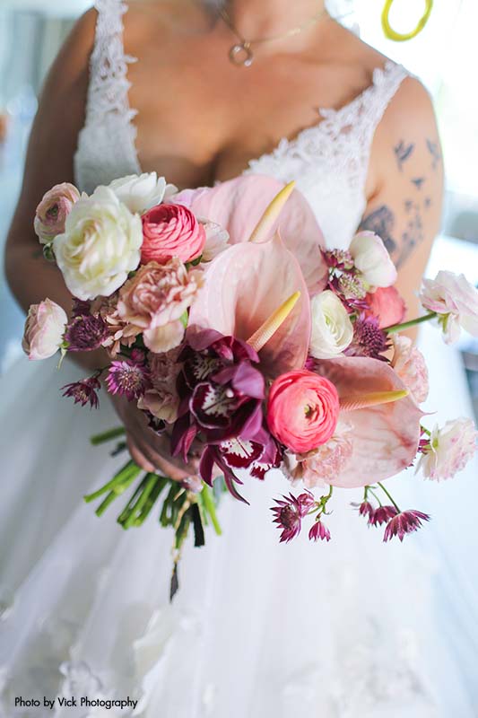 Assorted bright summer flower bridal bouquet