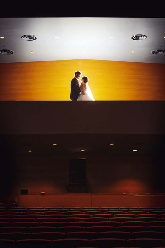 Bride and groom photoshoot at orchestra hall
