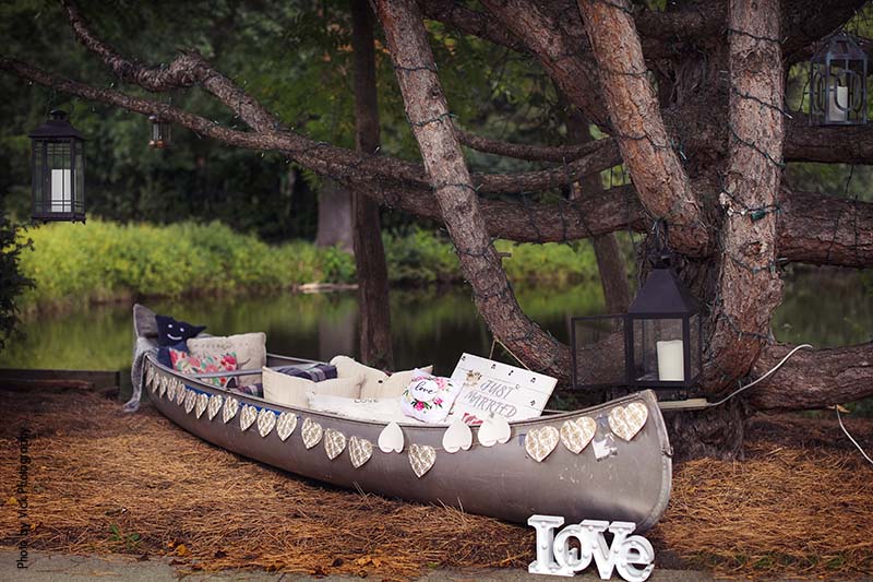 Unique just married wedding canoe