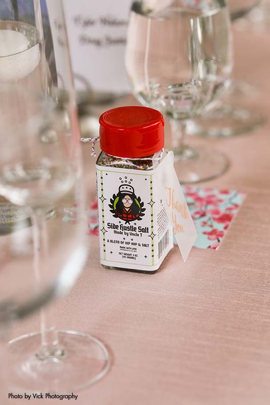 Custom salt shaker for backyard wedding reception