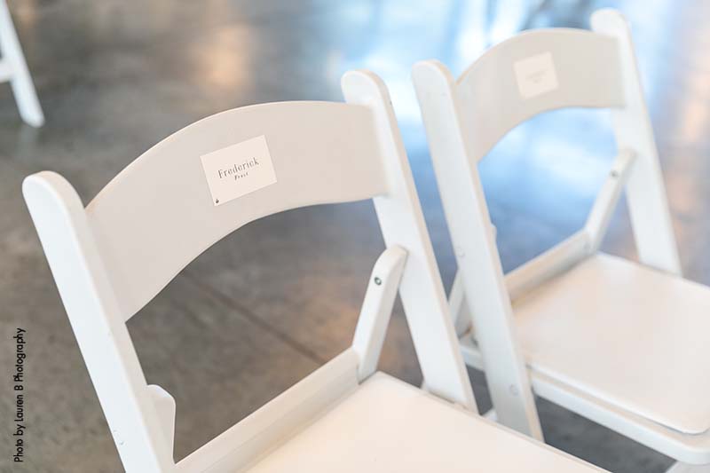 Simple wedding ceremony chair name tag