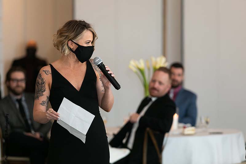 Maid of honor giving speech at micro wedding