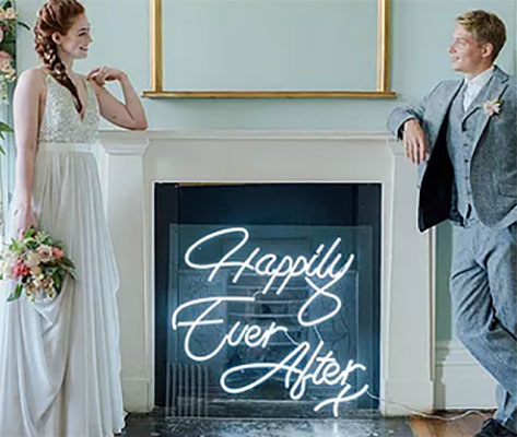 Happily Ever After blue neon sign