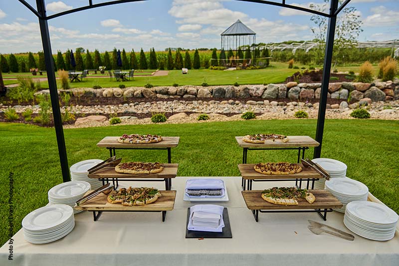 Flatbreads by D'Amico Catering served at wedding happy hour