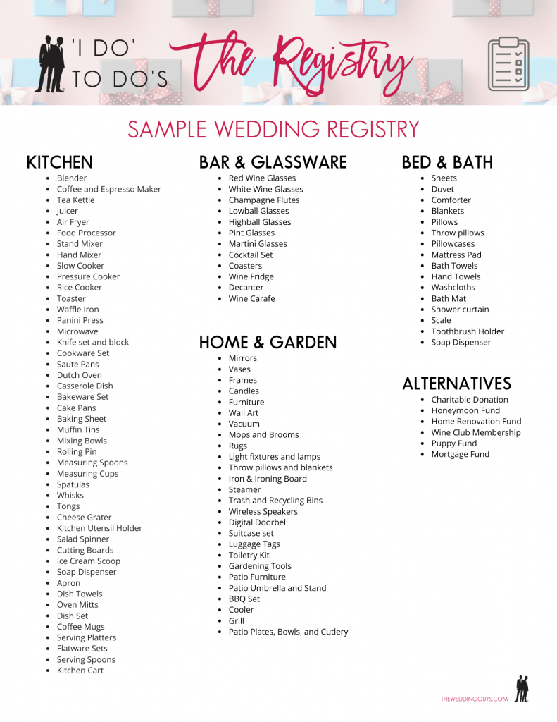 Wedding registry checklist print out
