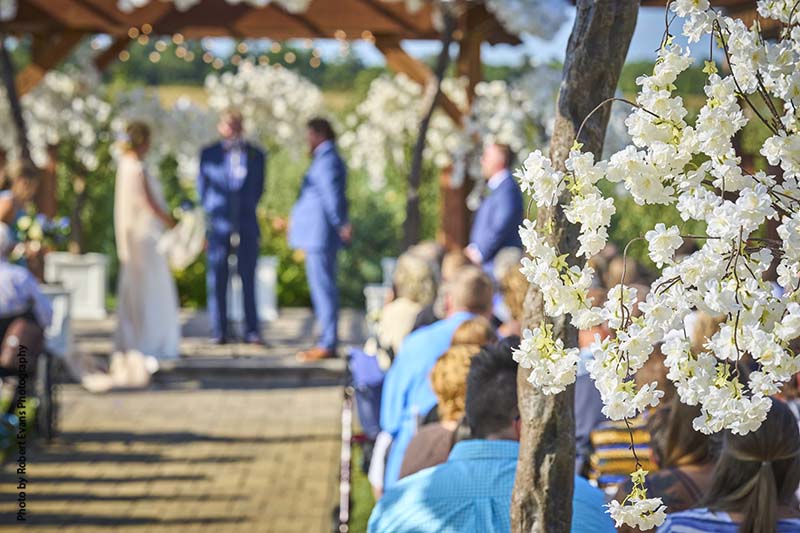 Flowering trees at wedding ceremony