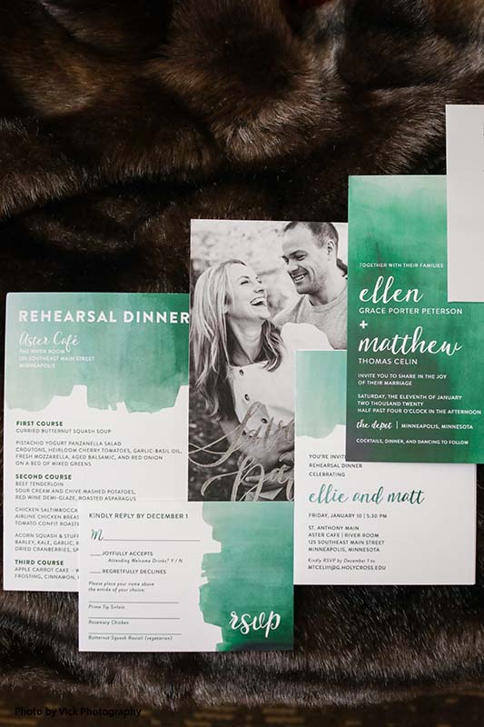 Green watercolor wedding invitation