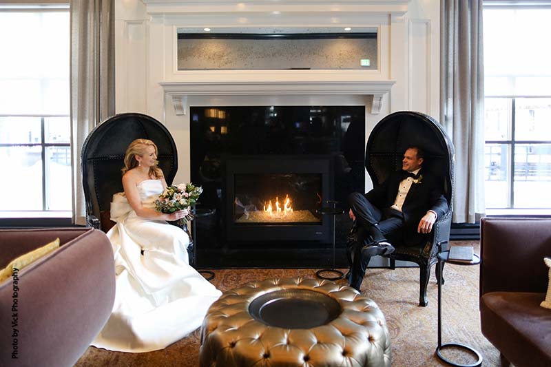 Traditional black and white wedding lounge