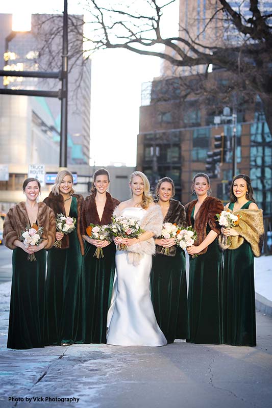 Dark green velvet winter bridesmaid dresses