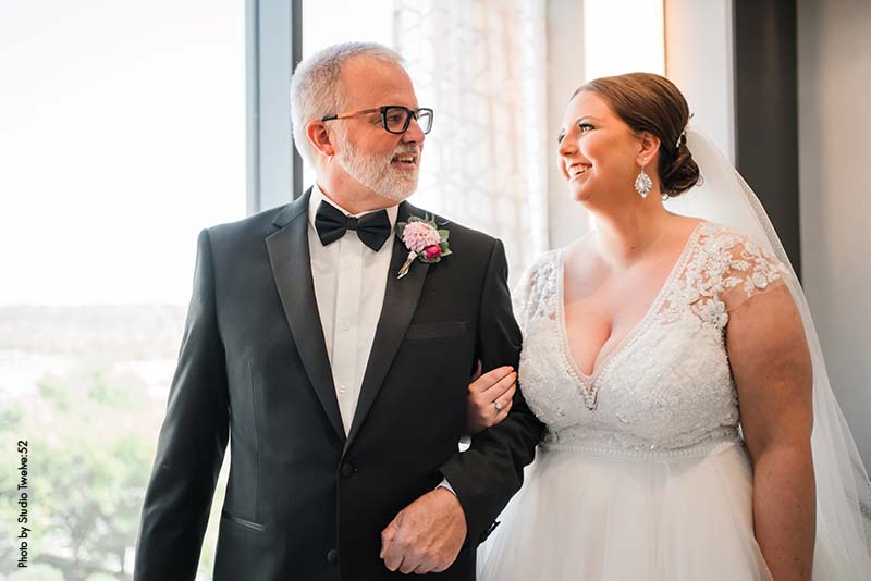 Father walks bride down aisle at modern Minnesota wedding