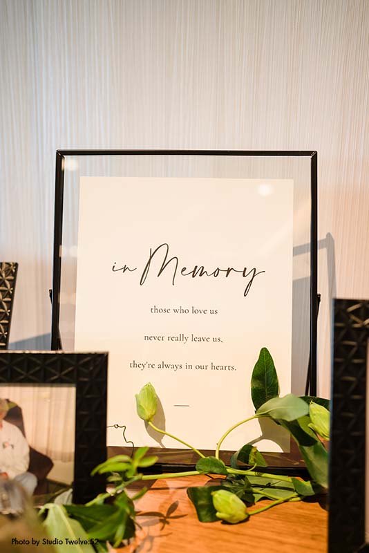 Modern black and white in memory off wedding sign