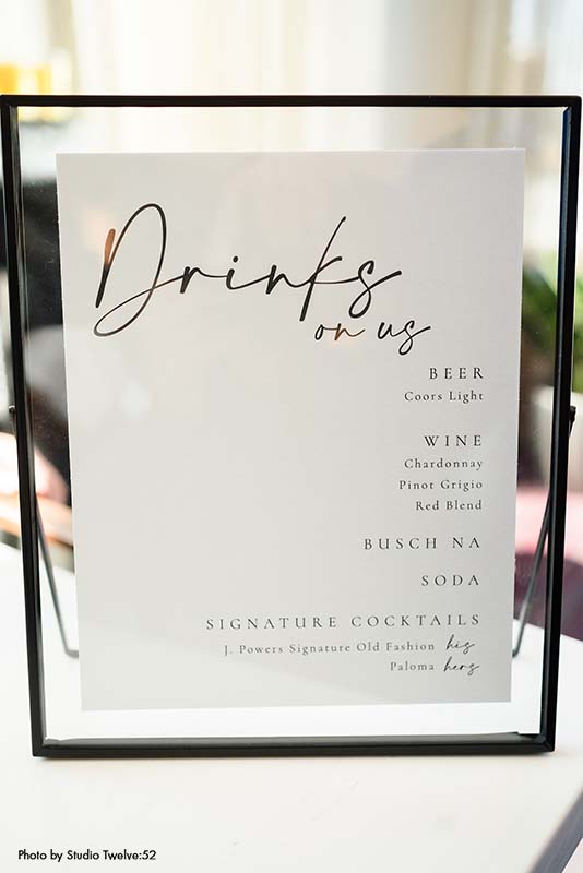 Black and white modern wedding drink menu