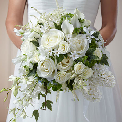 White rounded bridal bouquet by Hy-Vee Floral
