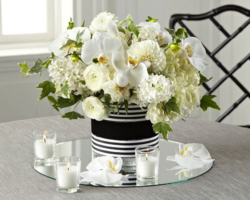 Wedding centerpiece with white roses