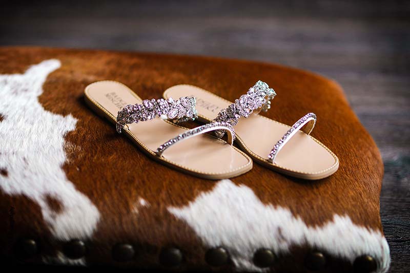 Rhinestoned bridal shoes with two straps