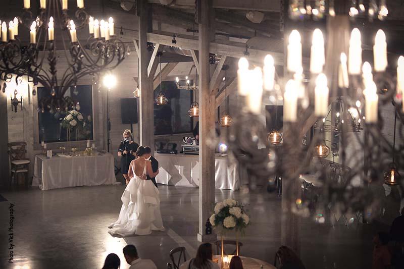 Bride and groom first dance at class fall wedding