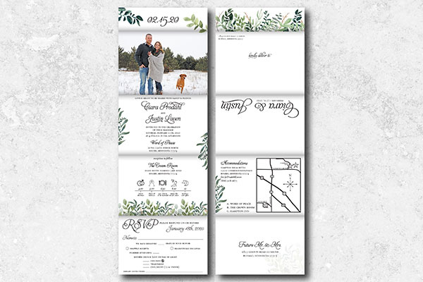 Tri-fold greenery wedding invitation