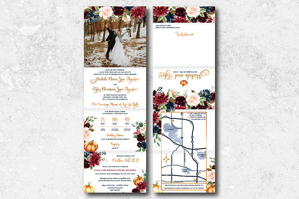 Tri-Fold floral boho wedding invitation