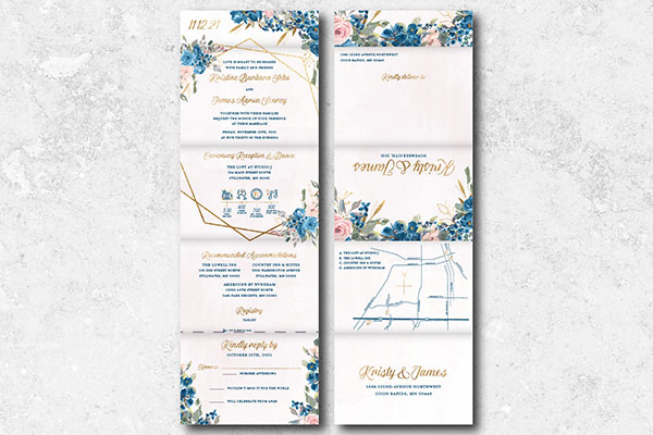 Geometric and floral wedding invitations by The UPS Store