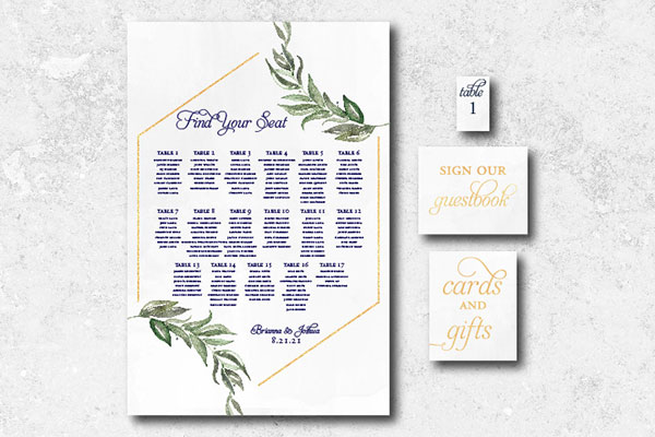 Wedding seating chart with greenery by The UPS Store