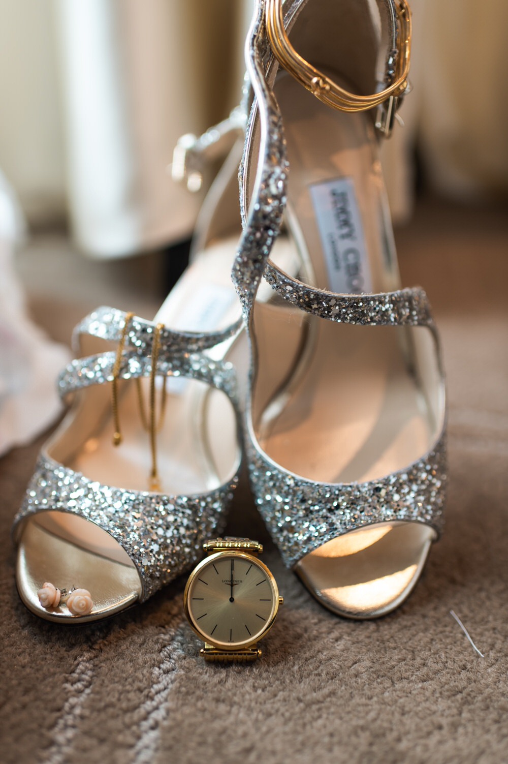 Silver glitter Jimmy Choo bridal shoes