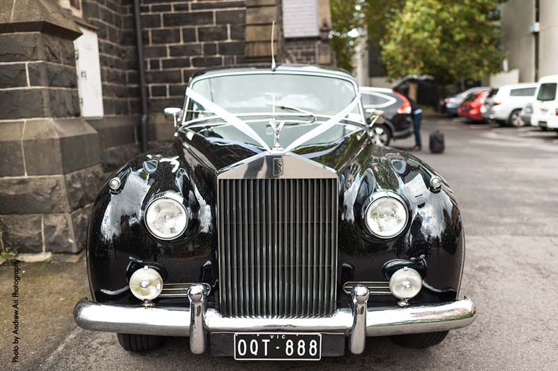 Classic vintage black wedding car
