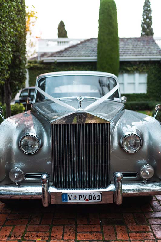 Dark gray classic wedding car