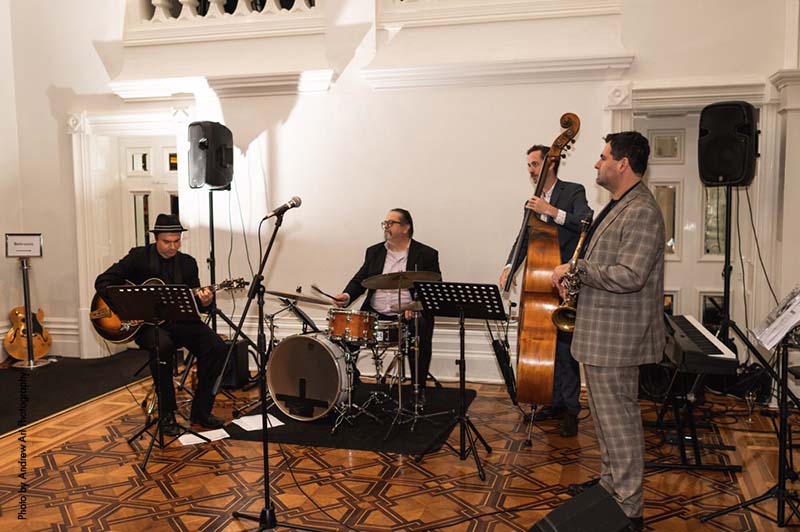 Live band plays at wedding reception