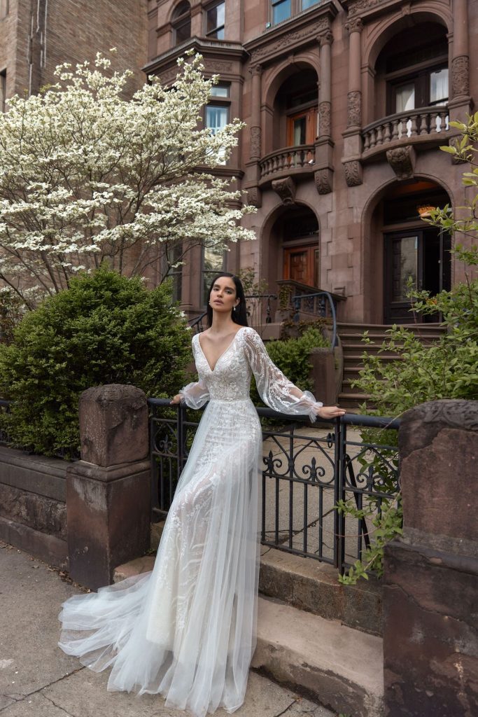 Wedding gown with embroidery and sequins 